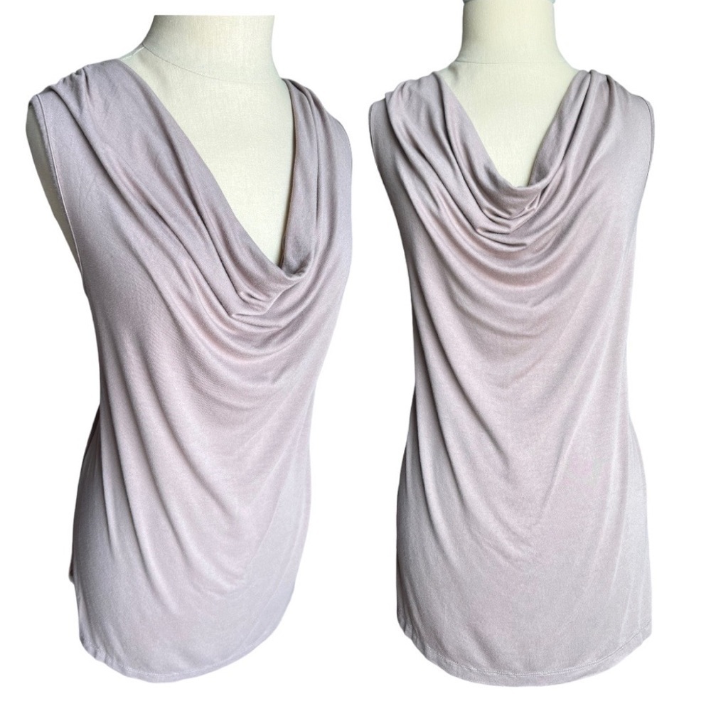 Eimin Draped Cowl Neck Sleeveless Jersey Stretch Taupe Blouse 2XL